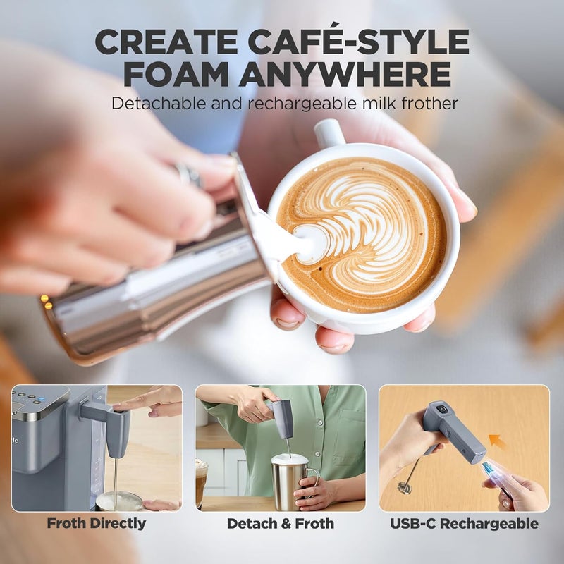 Tastyle Single Serve Coffee Maker with Built-in Detachable Milk Frother, Iced and Hot Coffee Machine for K Cup & Grounds, 40oz Removable Water Reservoir, 6 Cup Sizes, Fits 7.3" Travel Mug, Gray - Image 4